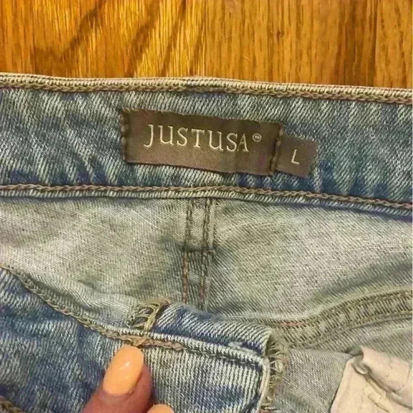 Just USA ELLIE High Rise Fray Hem Denim Shorts Size L Juniors Cut Offs Beach - Picture 8 of 9